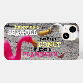 Coque Pour iPhone 14 Flamant rose rose Mouette  Plage Humour de vacance