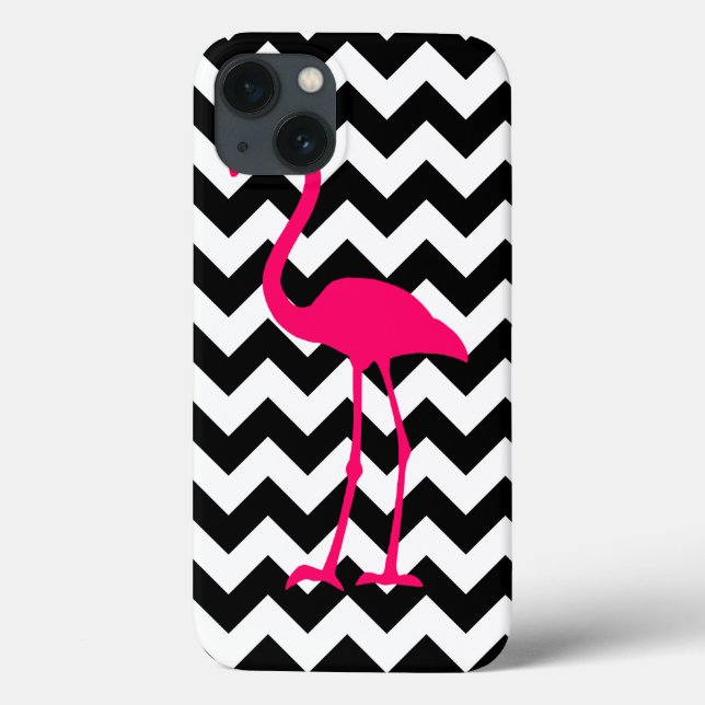 Coques Case-Mate iPhone Flamant rose rose vif Zigzag noir et blanc (Verso)