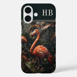Coques iPhone 16 Flamant rose tropical Monogramme Jungle Personnali