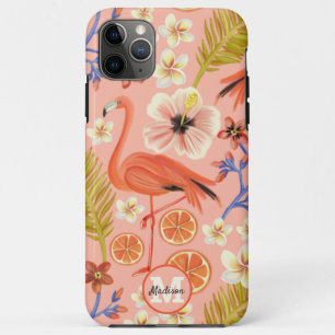 Case-Mate iPhone Case Flamant rose tropical rose monogramme Motif floral