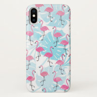 Flamants gracieux et feuilles de monstère