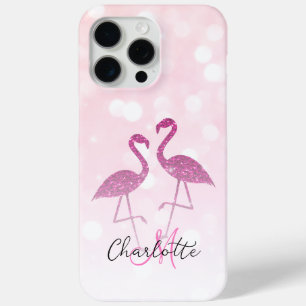 Coque iPhone 15 Pro Max Flamants rose pailletés Monogramme paillettes scin