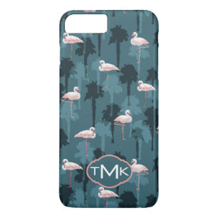 Coque Case-Mate Pour iPhone Flamants roses en pastel sur le monogramme de Teal