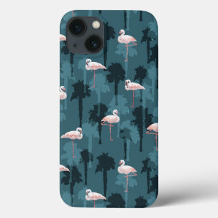 Coques Pour iPhone Flamants roses en pastel sur Teal