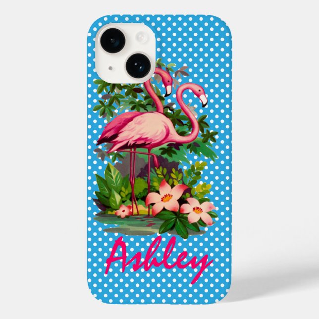 Coques Case-Mate iPhone Flamants roses et Pois rétro personnalisés (Verso)