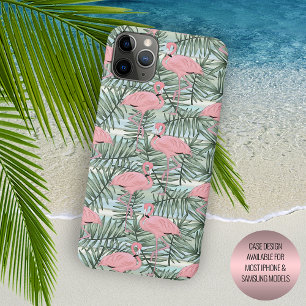 Coque iPhone 15 Pro Max Flamants roses mignons motif artistique sur feuill