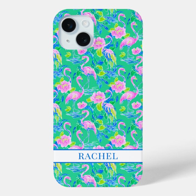 Coques Case-Mate iPhone Flamants Roses Monogrammés (Verso)