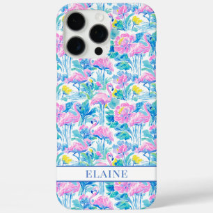 Coques iPhone 16 Pro Max Flamants roses monogrammes aquarelle