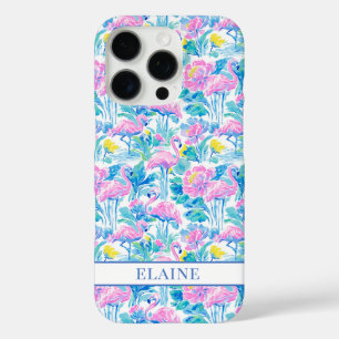 Coques iPhone 16 Pro Flamants roses monogrammes aquarelle
