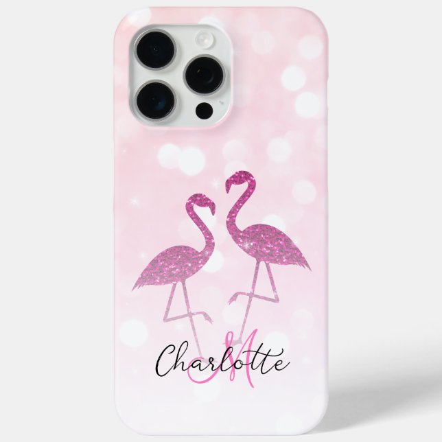 Coques Case-Mate iPhone Flamants roses pailletés Monogramme (Verso)