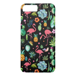 Coque iPhone 8 Plus/7 Plus Flamants roses roses & Fleurs tropicales & Succule