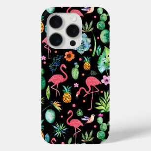 Coque iPhone 15 Pro Flamants roses roses, Fleurs tropicales, Succulent