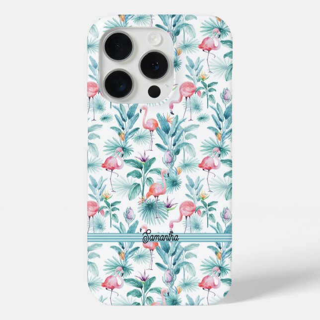 Coques Case-Mate iPhone Flamants roses tropicaux feuille motif (Verso)