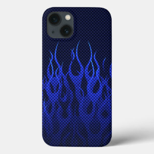 iPhone 13 Coque Flammes Blue Racing sur impression de fibre de car