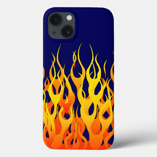 Coques Case-Mate iPhone Flammes de course classique sur bleu marine (Verso)