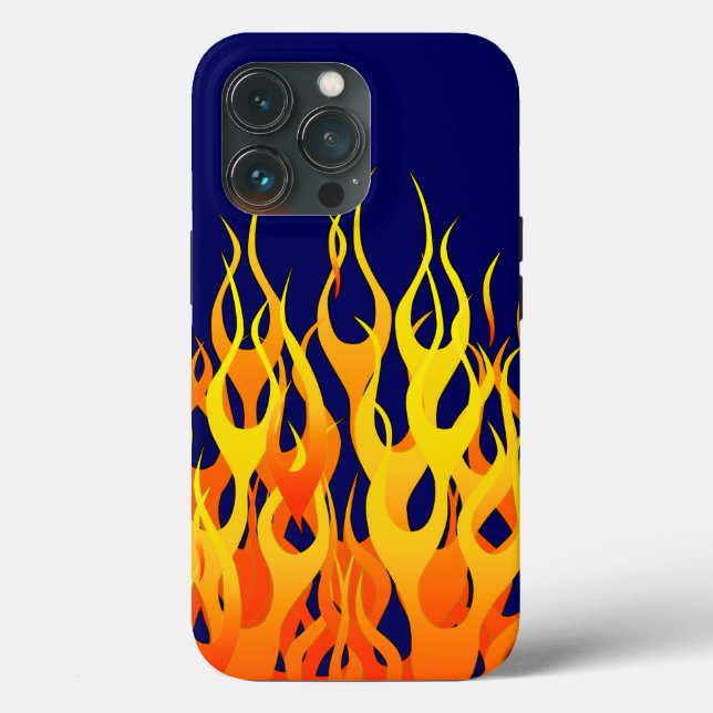 Coques Case-Mate iPhone Flammes de course classique sur bleu marine (Verso)