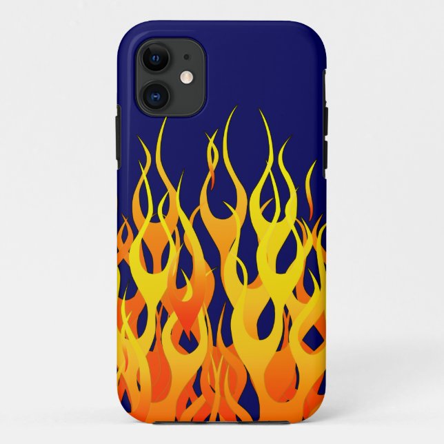 Coques Case-Mate iPhone Flammes de course classique sur bleu marine (Dos)