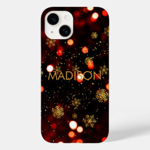 Coque Pour iPhone 14 Flammes de neige de Noël étincelantes Bokeh