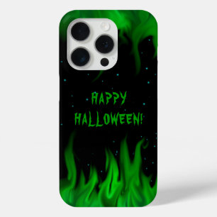 Coque iPhone 15 Pro Flammes vertes dans le ciel étoilé