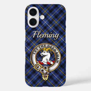 Coques iPhone 16 Fleming Clan Badge & Tartan Personnalisé