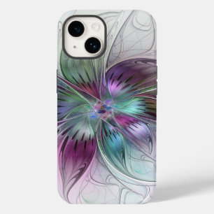 Coque Pour iPhone 14 Fleur Abstraite Colorée Art Fractal Floral Moderne