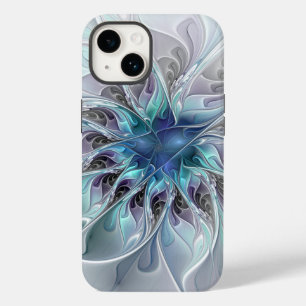 Coque Pour iPhone 14 Fleur Abstraite Fractale Moderne Avec Bleu