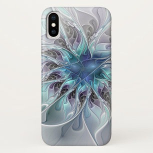 Coques Pour iPhone Fleur Abstraite Fractale Moderne Avec Bleu