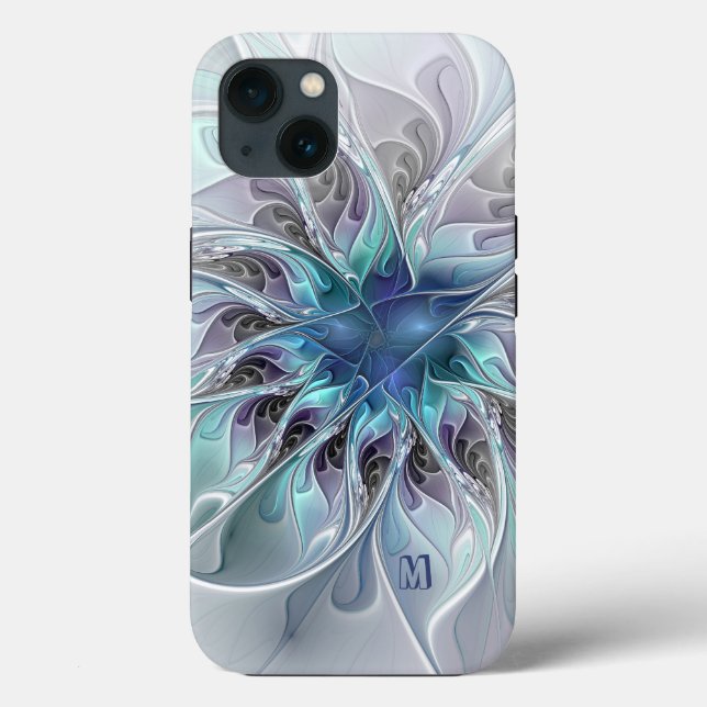 Coques Case-Mate iPhone Fleur Abstraite Fractale Moderne Avec Monogramme B (Verso)