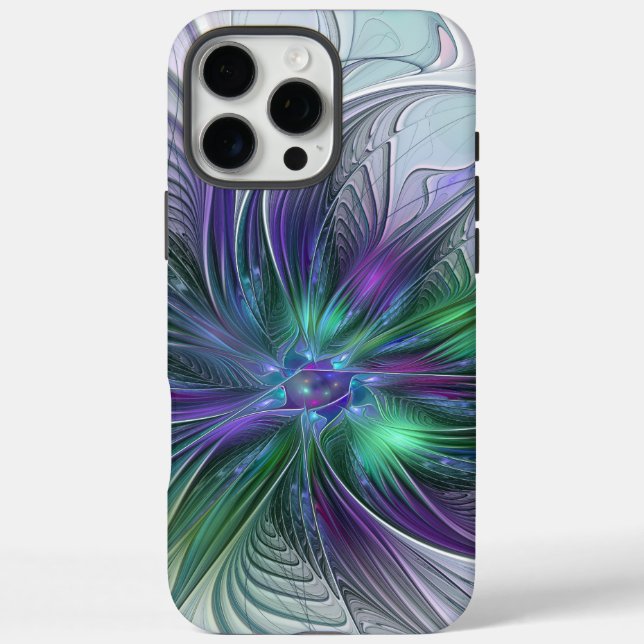 Coques Case-Mate iPhone Fleur Abstraite Moderne Fractale Verte Violette (Verso)