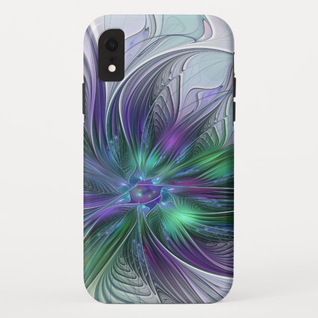 Coques Case-Mate iPhone Fleur Abstraite Moderne Fractale Verte Violette (Dos)