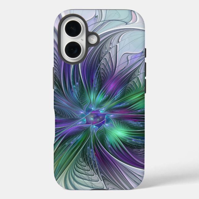 Coques Case-Mate iPhone Fleur Abstraite Moderne Fractale Verte Violette (Verso)