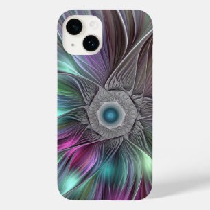 Coque Pour iPhone 14 Fleur abstraite tripante fractale colorée grande A