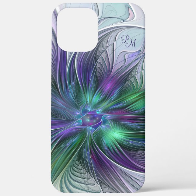 Coques Case-Mate iPhone Fleur Abstraite Verte Violette Art Fractal Initial (Verso)