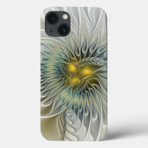 iPhone 13 Case Fleur argentée dorée Fantaisie abstraite Art fract