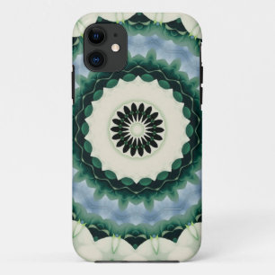 Coque iPhone 11 Fleur blanche et mandala bleu céruléen