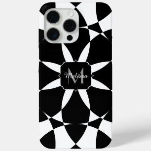 Coque iPhone 15 Pro Max Fleur blanche noire mandala mosaïque rétro Monogra