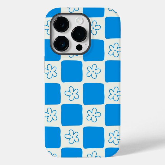 Coques Case-Mate iPhone Fleur bleue Preppy À damiers Motif (Verso)