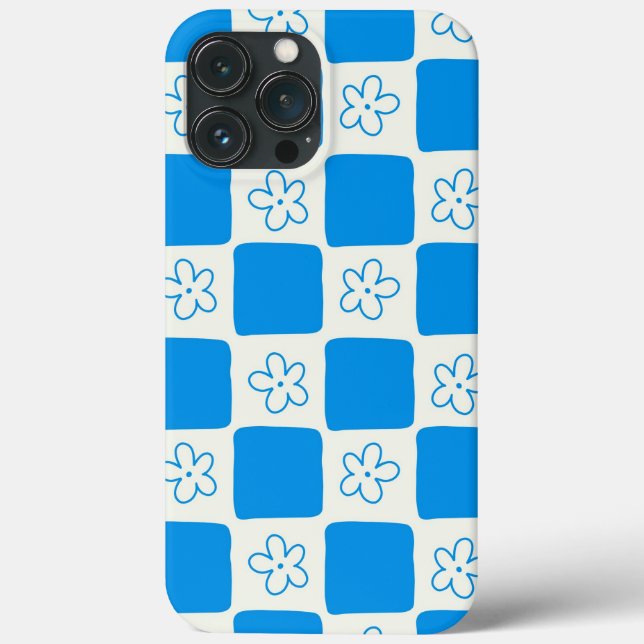 Coques Case-Mate iPhone Fleur bleue Preppy À damiers Motif (Verso)