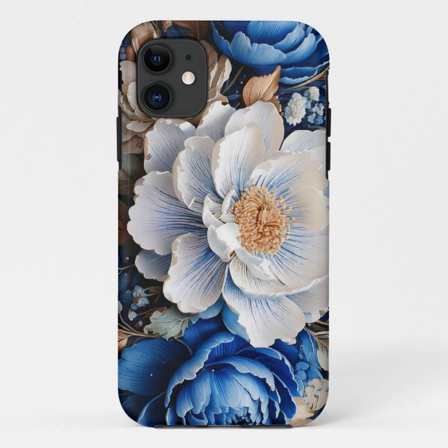 Coques Case-Mate iPhone Fleur d'aquarelle en bleu et blanc, (Dos)