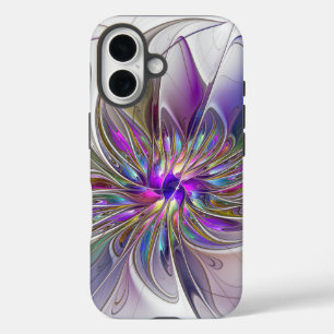 Coques iPhone 16 Fleur d'art fractal abstrait énergique et coloré