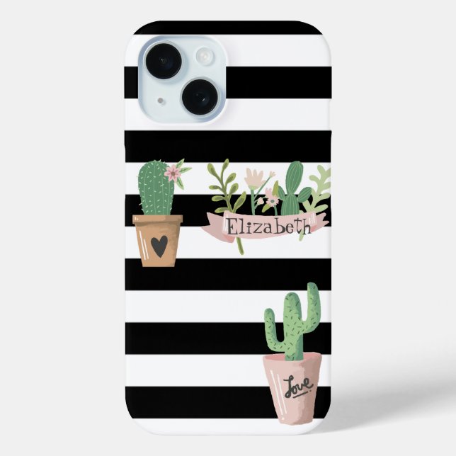 Coques Case-Mate iPhone Fleur de cactus Blancs noirs (Verso)