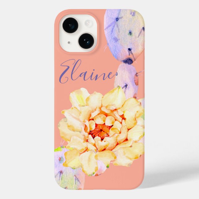 Coques Case-Mate iPhone Fleur de cactus fleur désert aquarelle pêche viole (Verso)