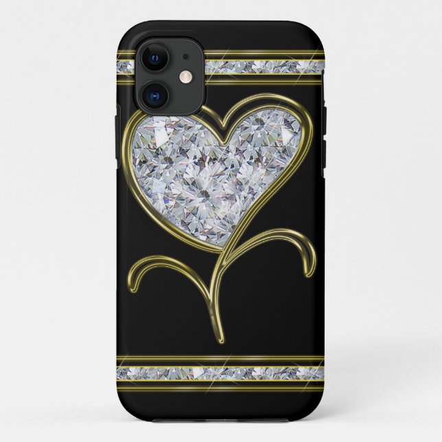 Coques Case-Mate iPhone Fleur de coeur de diamant et d'or (Dos)