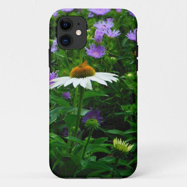 Coques Case-Mate iPhone Fleur de cône blanc, fleurs pourpres et papillon (Dos)