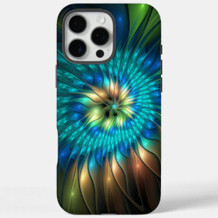 Coques iPhone 16 Pro Max Fleur de fantaisie lumineuse, fractale abstraite c