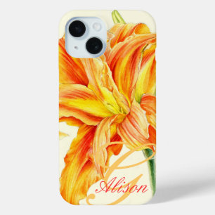 Coque Pour iPhone 15 Fleur de jour orange personnalisé