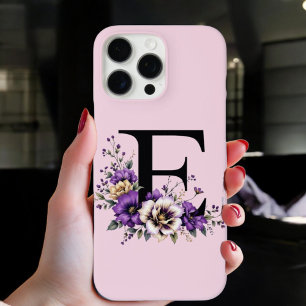 Coques iPhone 16 Pro Max Fleur de lavande : Monogramme Initial 'E'