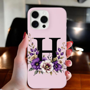Coques iPhone 16 Pro Max Fleur de lavande : Monogramme Initial 'H'