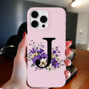 Coques iPhone 16 Pro Max Fleur de lavande : Monogrammé Initial 'J'