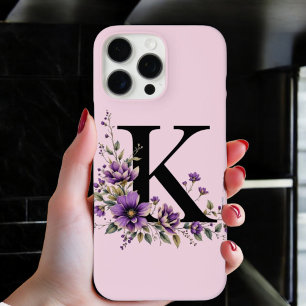 Coques iPhone 16 Pro Max Fleur de lavande : Monogramme Initial 'K'